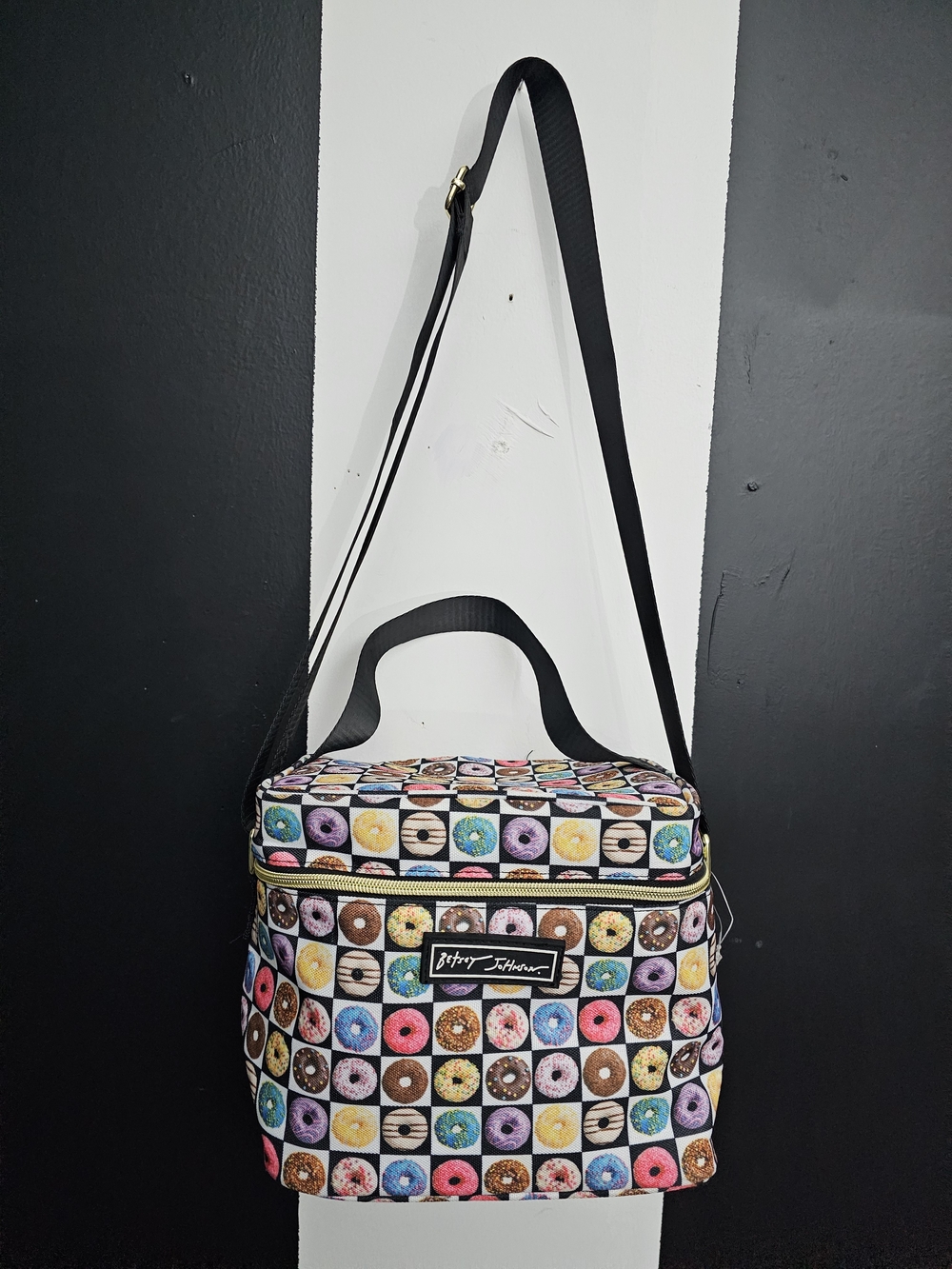Betsey Johnson Black Donut Print Crossbody Cooler Bag